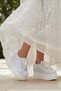 White Satin Floral Lace Wedge Heel Evening Dress Wedding Dress Shoes 9cm