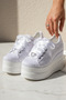 White Satin Floral Lace Wedge Heel Evening Dress Wedding Dress Shoes 9cm - 4