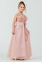 Girl's Stretchy Gipe Back Floral and Ribbon Stylish Organza Evening Dress M00800 Pudra - 4