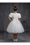 Girl's Tutu Short Sleeve Rose Buckle Party Dress White - 4