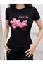Women's Black Simple Joy Printed Crew Neck Slim Crop Tshirt - 2