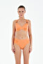 Women's Textured Orange Accessory Detailed Covered Underwire High-Waisted Gathering Bikini Set