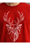 Men's Deer Printed Red T-Shirt 100% Cotton Minimal Streetwear Graphic Tee - 4