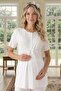 New Season Ecru Maternity Patterned Summer Shawl Collar Buttoned Short Sleeve Dressing Gown Pajama Set - 8