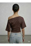 Women's Fitted Waist Boat Neck Asymmetrical Cut Short Sleeve Blouse - 2