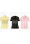 Women's Striped 3-Piece Polo Collar Knitwear T-Shirt - Short Sleeve Thin Knitted Blouse Set