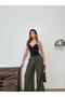New Season Woven Fabric Front Detail Bridged Buttoned Wide Leg Palazzo Pants - 7