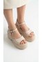 Cream Patent Leather High Sole Side Buckle Single Strap Open Front Leather Summer Women's Sandals Shoes - 8