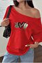 Peace Love Coffee Printed Oversized Women's Boat Neck T-Shirt