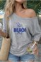 تي شيرت نسائي ذو ياقة كاياك مطبوع عليه BEACH CLUP مقاس كبير