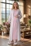 New Season Powder Maternity Summer Shawl Collar Full Length Striped Bow Detailed Buttoned Dressing Gown Nightgown Set