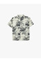 Patterned Classic Collar Cotton Single Pocket Short Sleeve Shirt