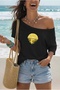 Melting Lemon Printed Oversize Women's Boat Neck T-Shirt
