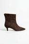 Brown Suede Faux Leather Stitching Detailed Pointed Toe Thin Heeled Stylish Comfortable Women's Boots Trend - 4