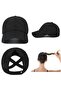 Ponytail hat women - breathable perforated fabric, adjustable sports hat, summer black - 2