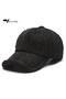 Plush Hat for Women – Black Color with Stone Detail, Winter Hat, Adjustable Black