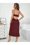 Women's Lace Long Burgundy Nightgown V-Neck, Asymmetrical Lace, Comfortable Fit, Soft Textured Single Vanus - 3
