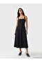 Black Square Collar Strap Poplin Waist-Fitted Dress