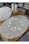 Bathroom Mat Set 3 Pieces 100% Cotton Embroidered Capiçino Oval Mat Set 70X120 cm - 8