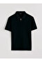 Black Polo Neck Combed Cotton Men's T-Shirt - 6