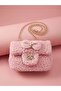 Girl's Pink Plush Bag with Bow Detail and Chain Strap, Stylish Hand & Shoulder Bag