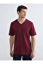 Burgundy V-Neck Combed Cotton Men's T-Shirt - 2