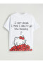 White Crew Neck Hello Kitty Printed Girl's T-Shirt