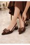 Peri 648 Women's Brown Gold Accessory Detailed Bow Low Heeled Shoes - 2