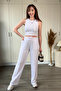 Ruffled Crop Crew Neck White Pants Set - 5
