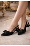 Peri 648 Women's Black Gold Accessory Detailed Bow Low Heeled Shoes - 2