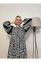 Lady Black and White Patterned Viscose Dress – Oversized Cut Long Summer Dress - 3