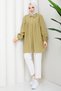 Women's Pleated Zipper Detailed Polo Collar Tunic - 3