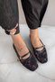 Stefan Black Lace Detail Blunt Toe Women's Ballerinas