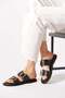 Tifeser Trocley Double Buckle Women's Slippers Black Leather - 3