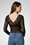 Women Lace Detail Long Sleeve Bodysuit, Black - 2