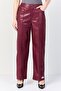 Women Skinny Fit Solid Leather Straight Leg Pants, Maroon