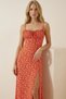 Women's Floral Rope Strap Back Zipper Woven Viscose Midi Length Slit Dress Mee1020 - 4