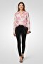 Women Pointed Collar Long Sleeve Allover Print Shirt, Multicolor