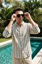 Black Striped Ecru Long Sleeve Linen Shirt Ls-19844 - 2