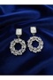 Elegant Pearlescent Circle Design Sparkling Zircon Stone Dangle Steel Earrings - Tarnish Resistant
