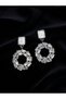 Elegant Pearlescent Circle Design Sparkling Zircon Stone Dangle Steel Earrings - Tarnish Resistant - 3