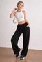 Women's Black Gofre Breathable Fabric Summer Loose Spanish Flare High Waist Casual Loose Pantalon - 3
