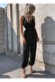 Women's Rope Strap Long Sandy Jumpsuit with Double-Breasted Collars and Waist Belt - 4