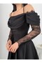 Black Off-Shoulder Lace Detailed Midi Evening Dress - 5