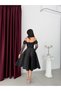 Black Off-Shoulder Lace Detailed Midi Evening Dress - 7