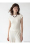 Xside Beige Crew Neck Seersucker Blouse