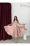 Powder Square Neck Strap Belted Satin Midi Evening Dress - 2