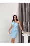 Baby Blue Bow Detailed Mini Evening Dress Graduation Gown - 3