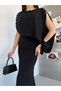 Black Shawl Design Long Dress - 5