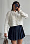 Women's Ecru Openwork Buttoned Knitwear Cardigan – Short Crop Cardigan